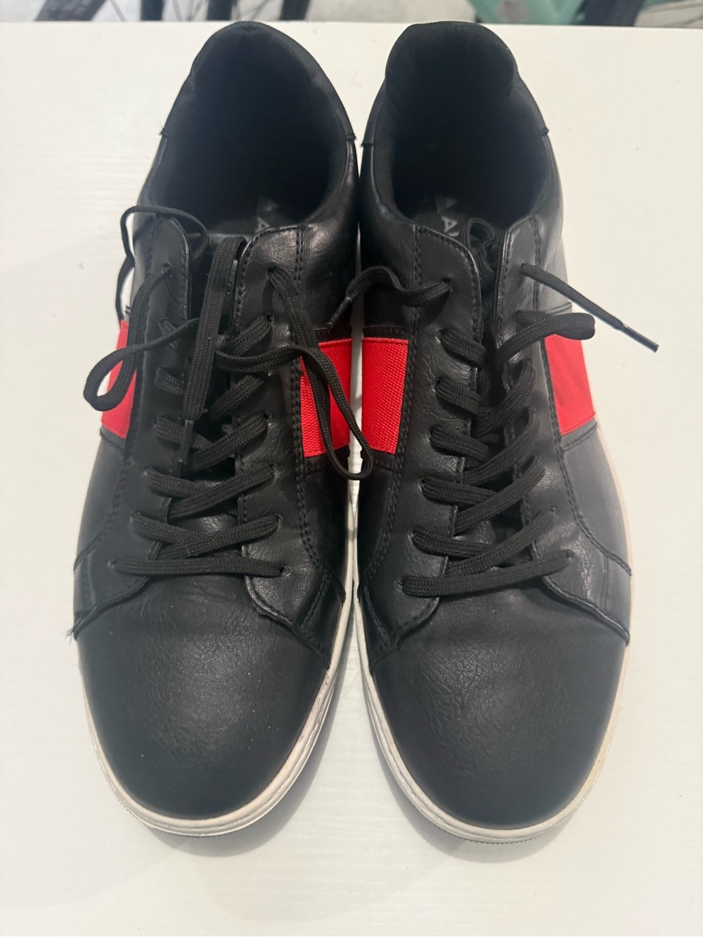 Aldo Black Leather Sneakers with Red Side Panel